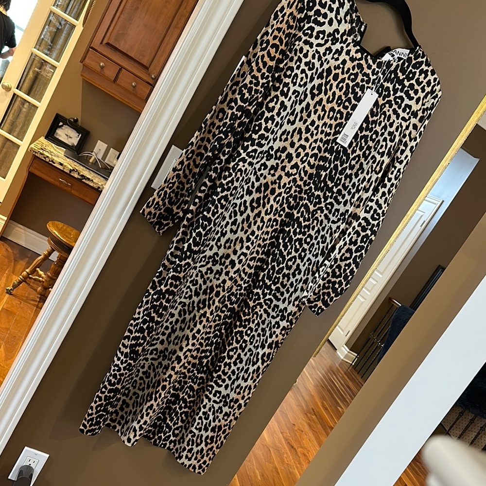 GANNI leopard print silk dress